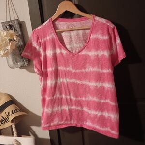 Sonoma Pink and White Tie-Dye V-Neck Tee